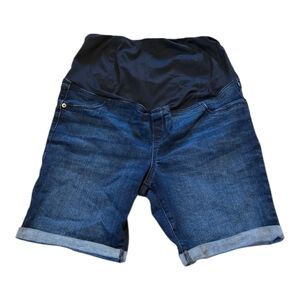 Maternity Dark Wash Denim Blue Jean Bermuda Shorts W/ Comfy Waist Band Sz 14
